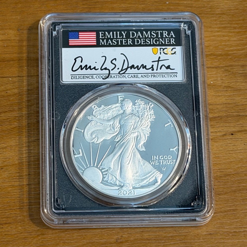 2021-S‎ American Silver Eagle Type 2 PCGS PR70DCAM Emily Damstra Signed FDI